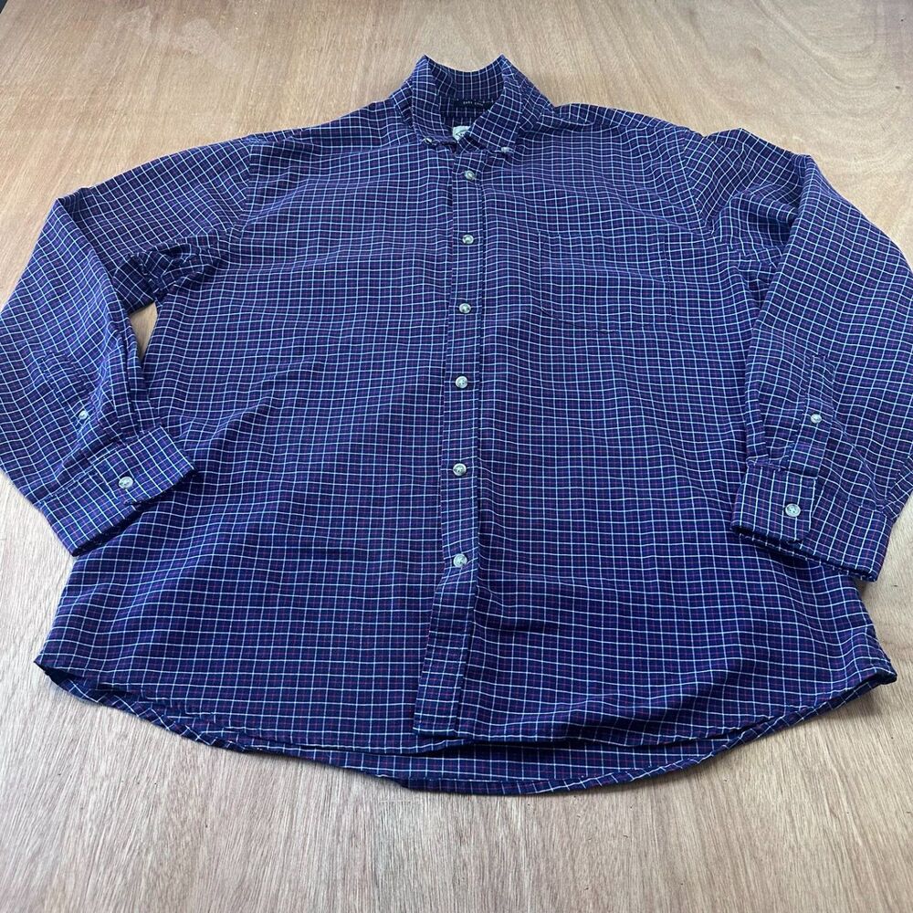 Mens St Johns Bay XL Easy Care Plaid Button Down Shirt Blue Red